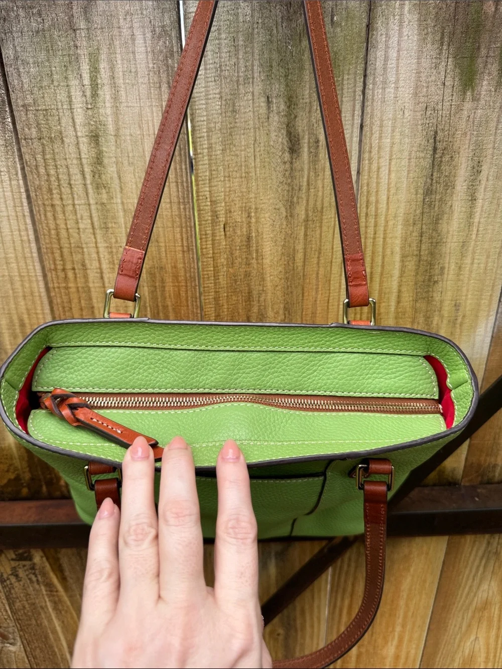 Dooney & Bourke “Lexington Tote” lime green pebbled leather
